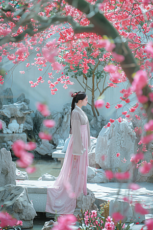 花卉汉服人物美景中国风摄影图