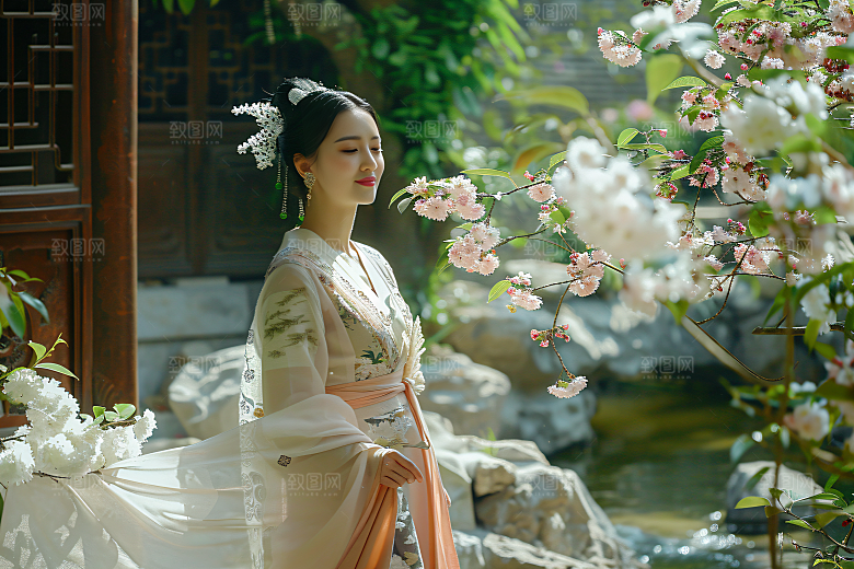 花卉汉服人物美女高清摄影图