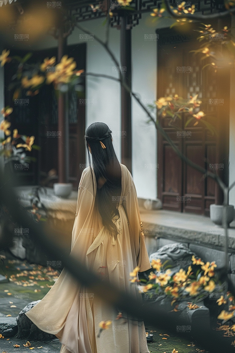 花卉汉服人物唯美美女摄影图