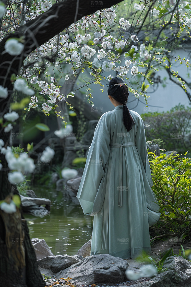花卉汉服人物花丛中国风摄影图