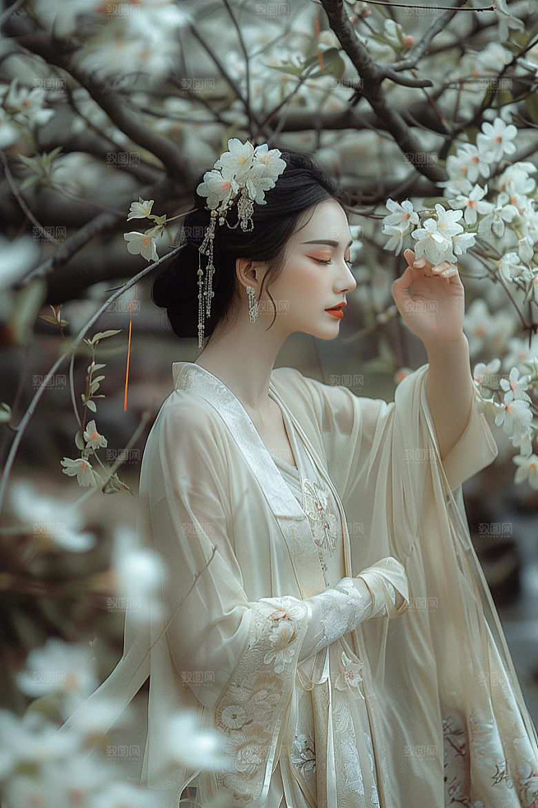花卉汉服人物高清中式摄影图