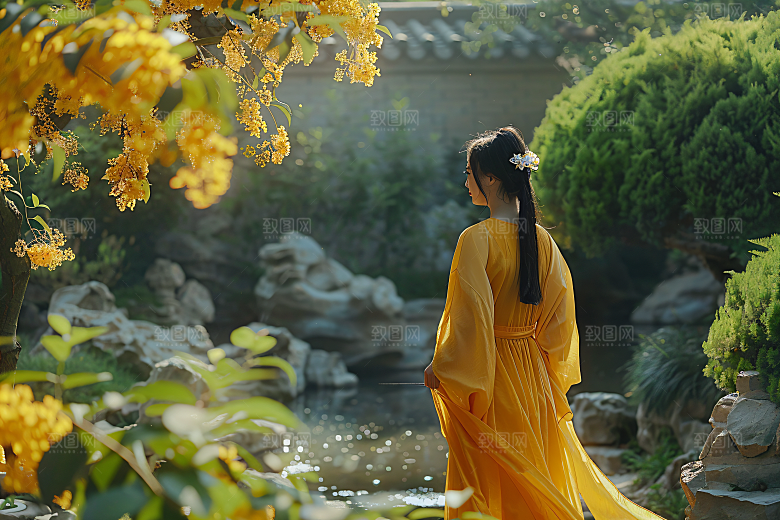 花卉汉服人物美女中国风摄影图