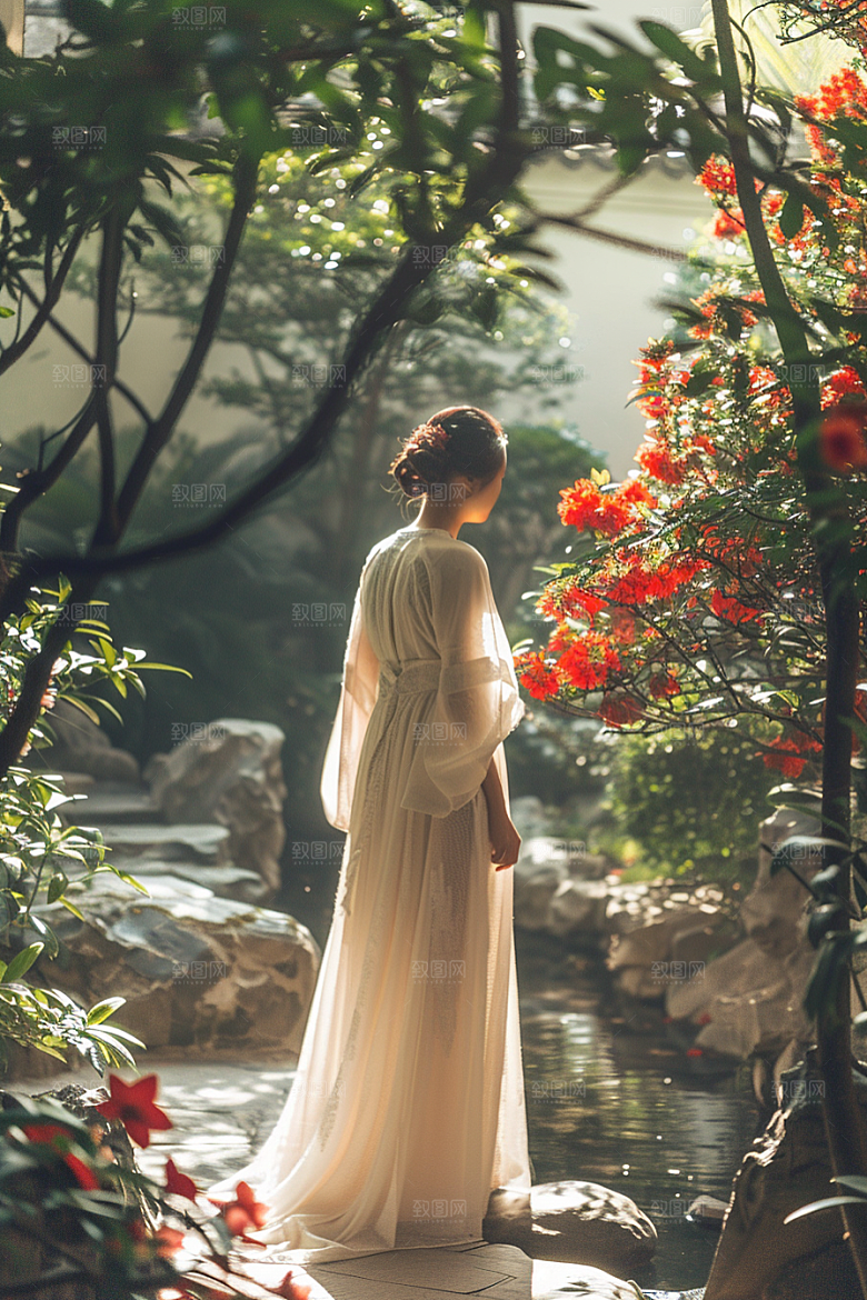 花卉汉服人物古风人像摄影图