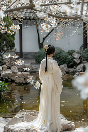 花卉汉服人物古风美女摄影图