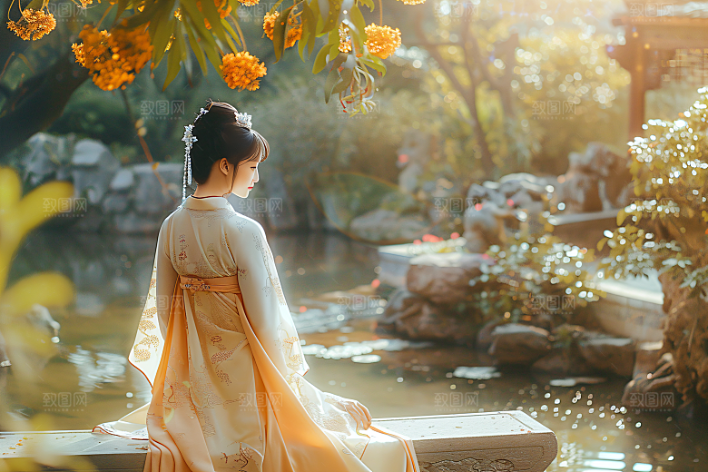 花卉汉服人物写真高清摄影图