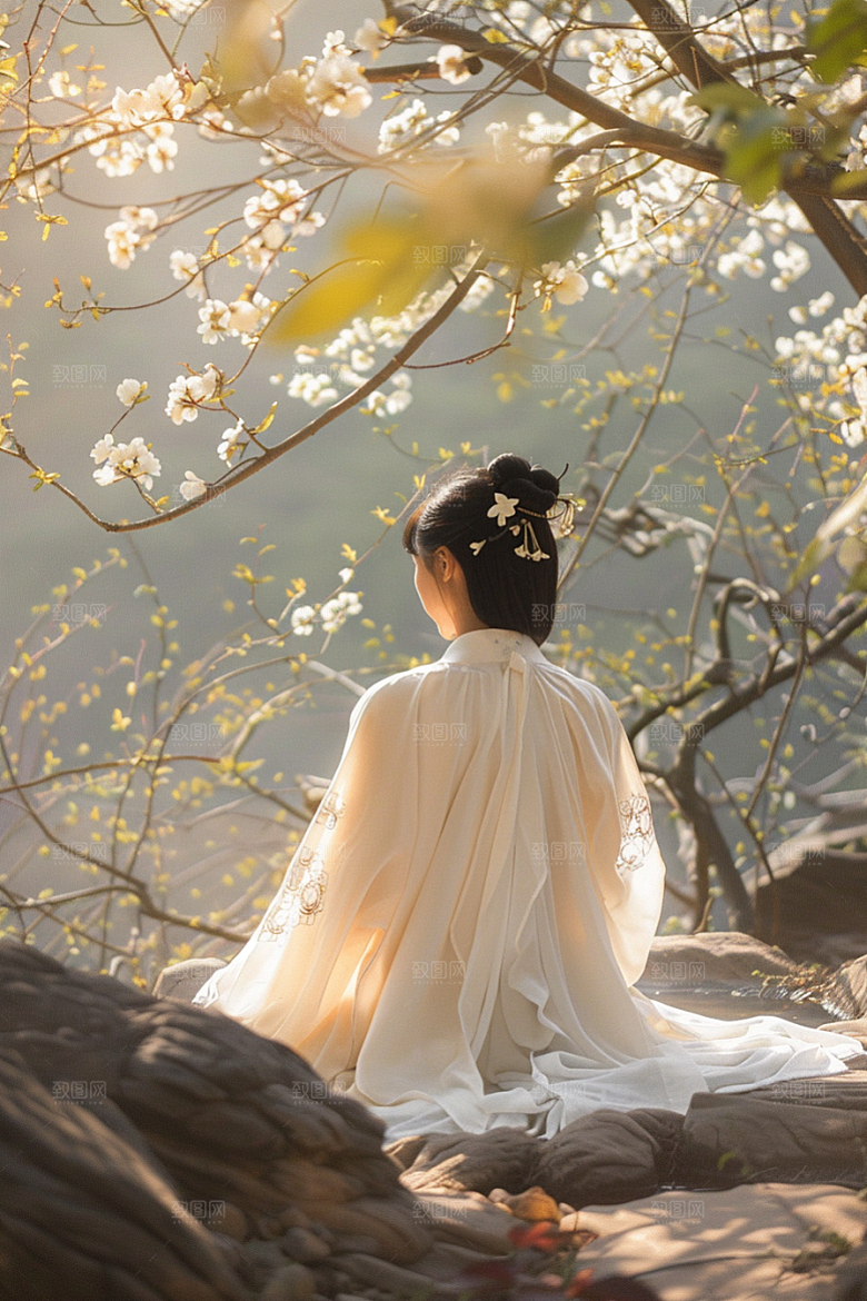 花卉汉服人物中国风浪漫摄影图