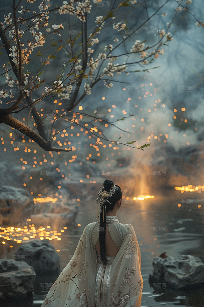 花卉汉服人物人像浪漫摄影图