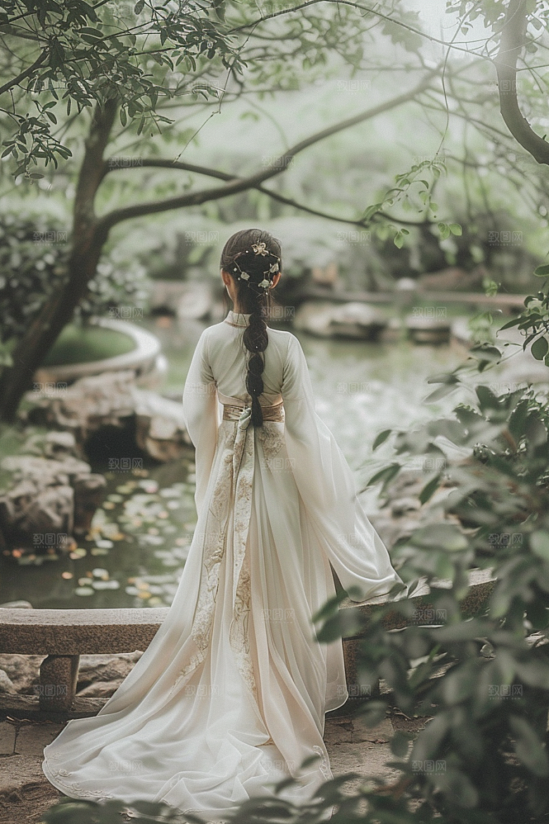 花卉汉服人物浪漫中国风摄影图