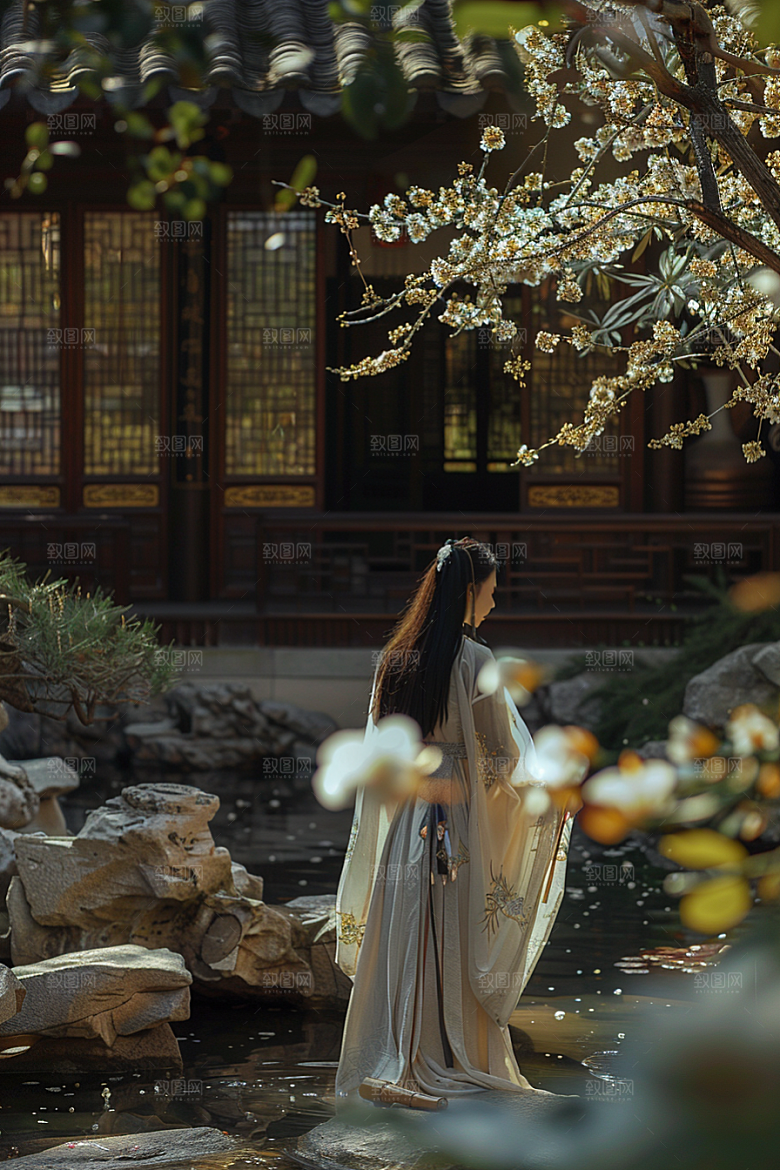 花卉汉服人物中式古风摄影图