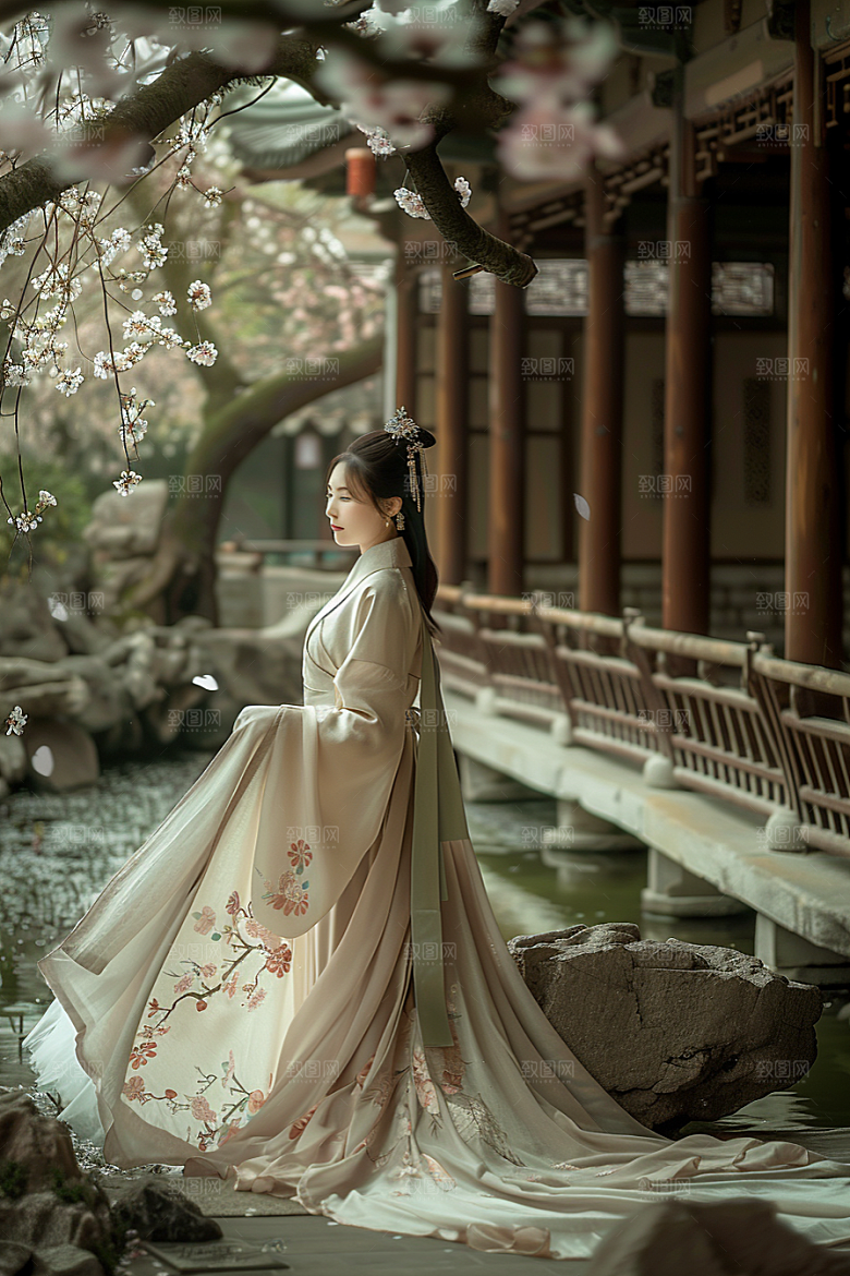 花卉汉服人物唯美唯美摄影图