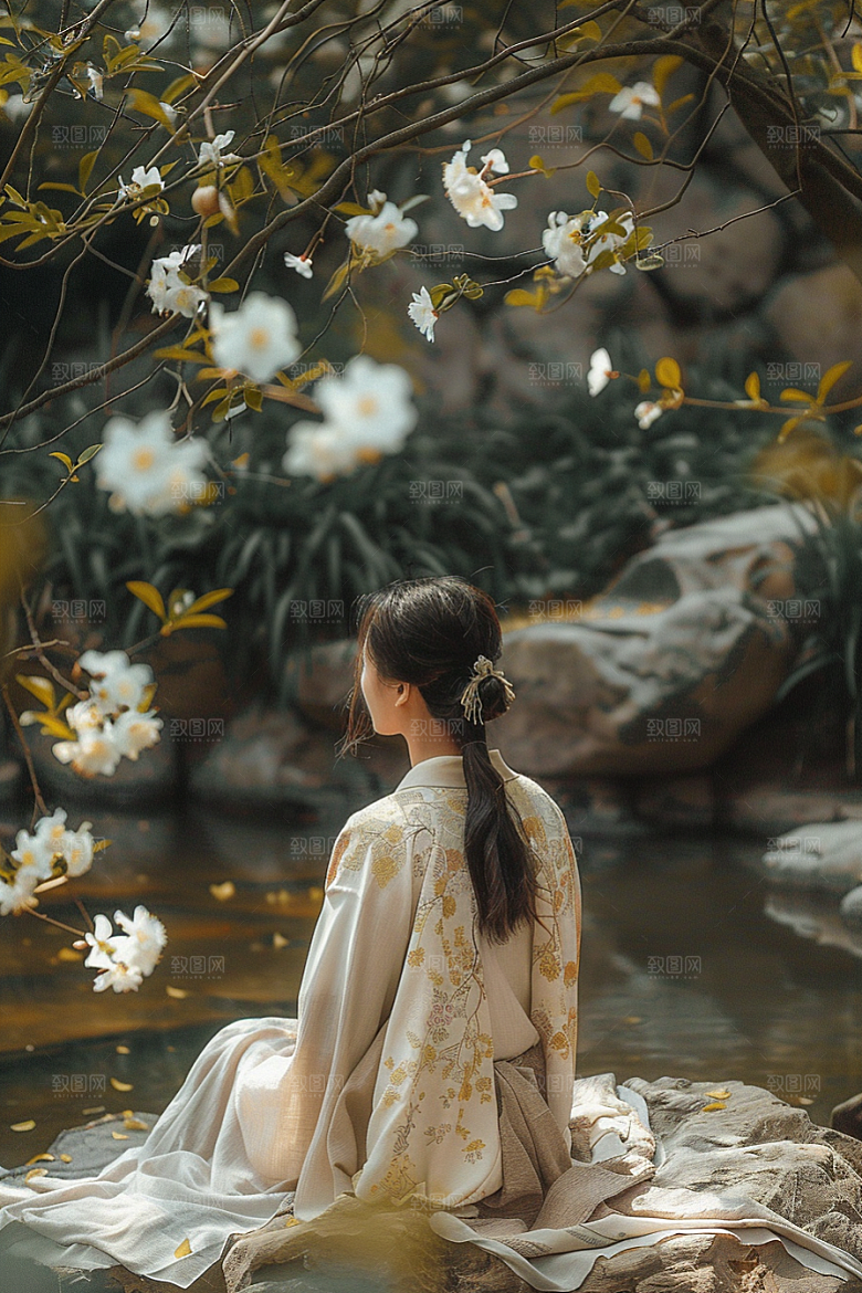 花卉汉服人物唯美高清摄影图