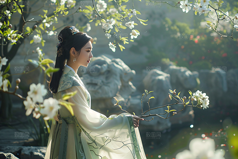 花卉汉服人物人像古风摄影图