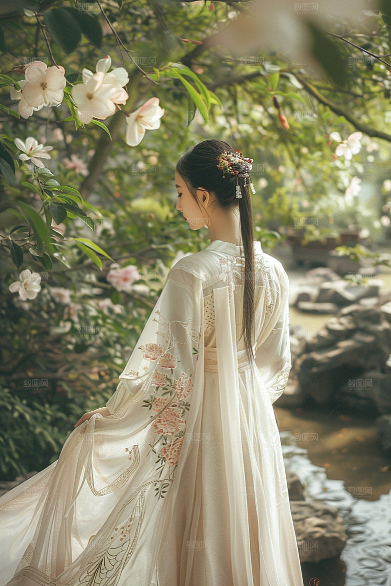 花卉汉服人物写真高清摄影图