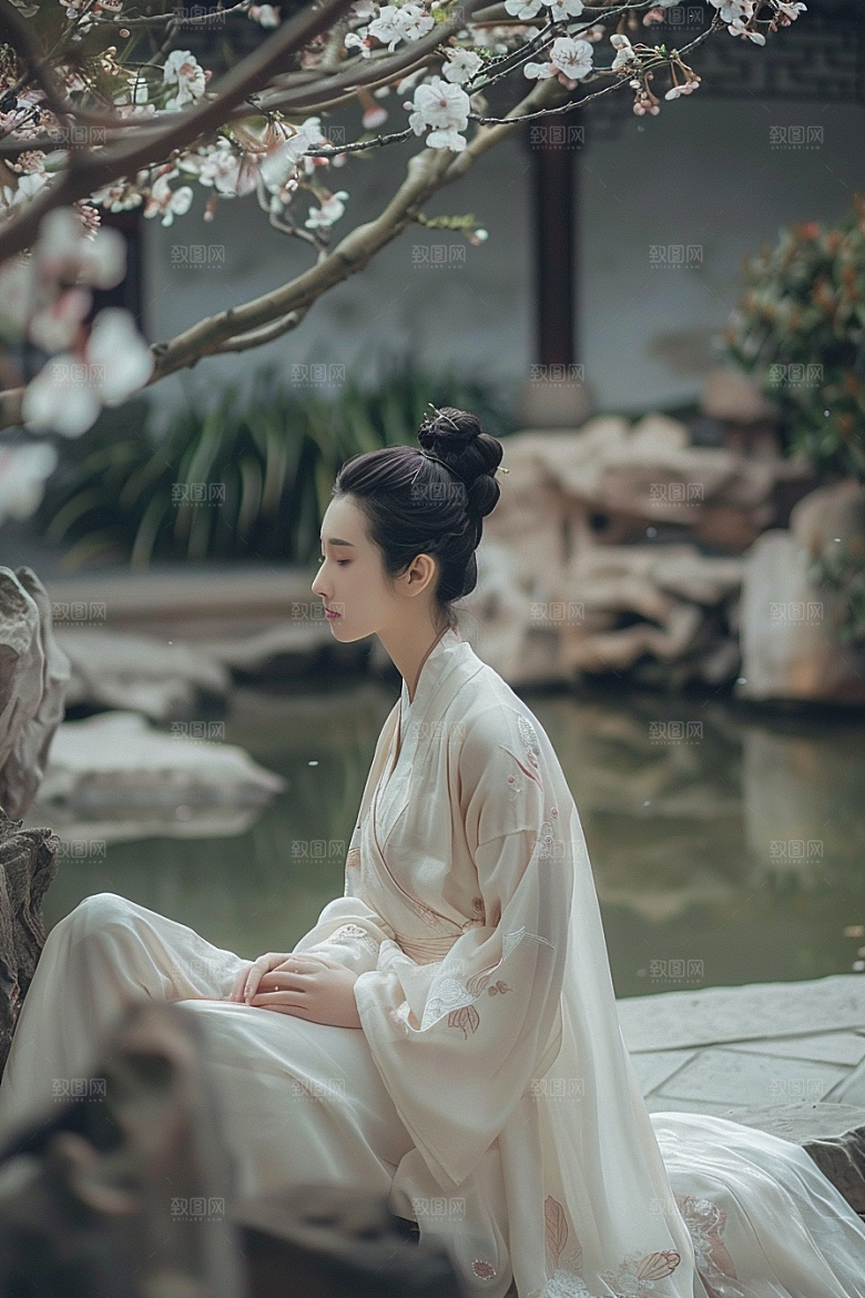 花卉汉服人物古风写真摄影图