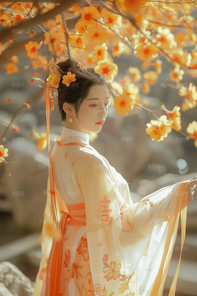 花卉汉服人物美女人像摄影图
