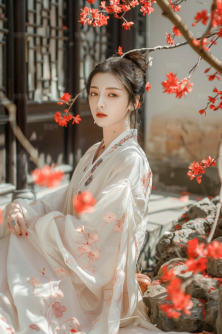 花卉汉服人物美景高清摄影图