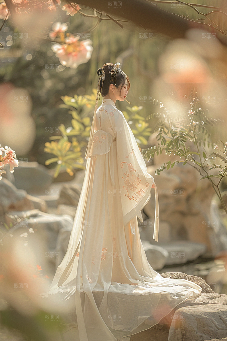 花卉汉服人物写真高清摄影图