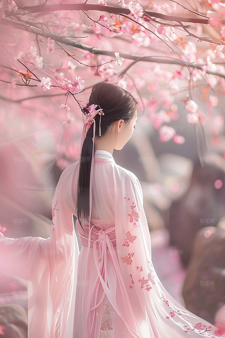 花卉汉服人物美景园林摄影图