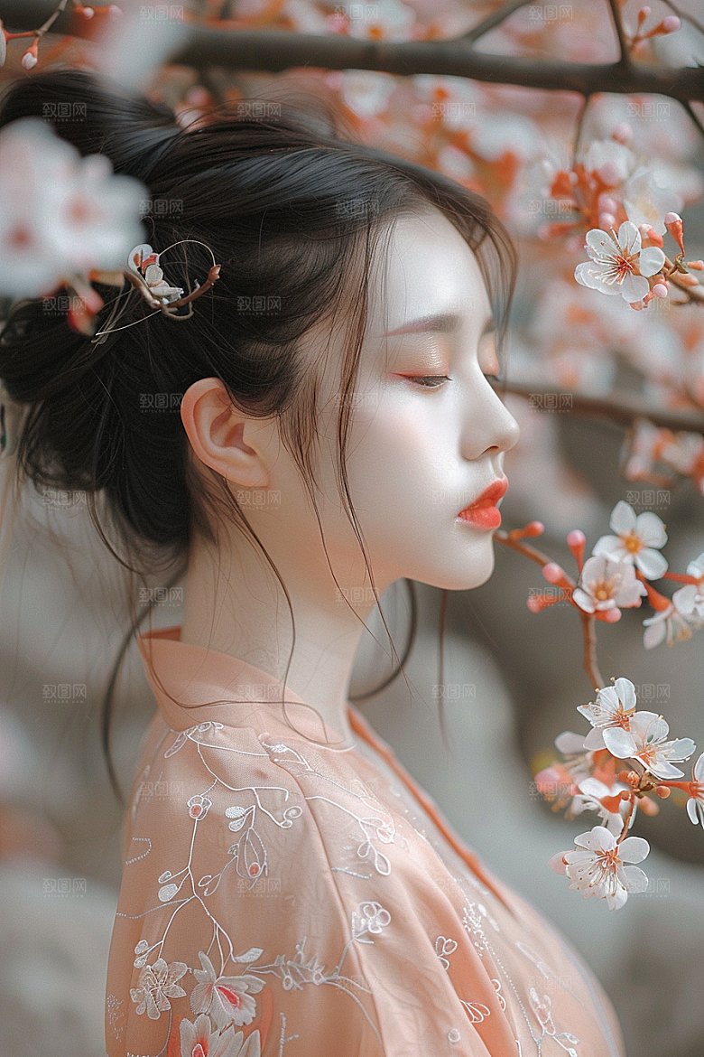 花卉汉服人物园林人像摄影图