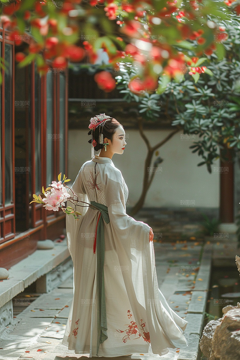花卉汉服人物人像中国风摄影图