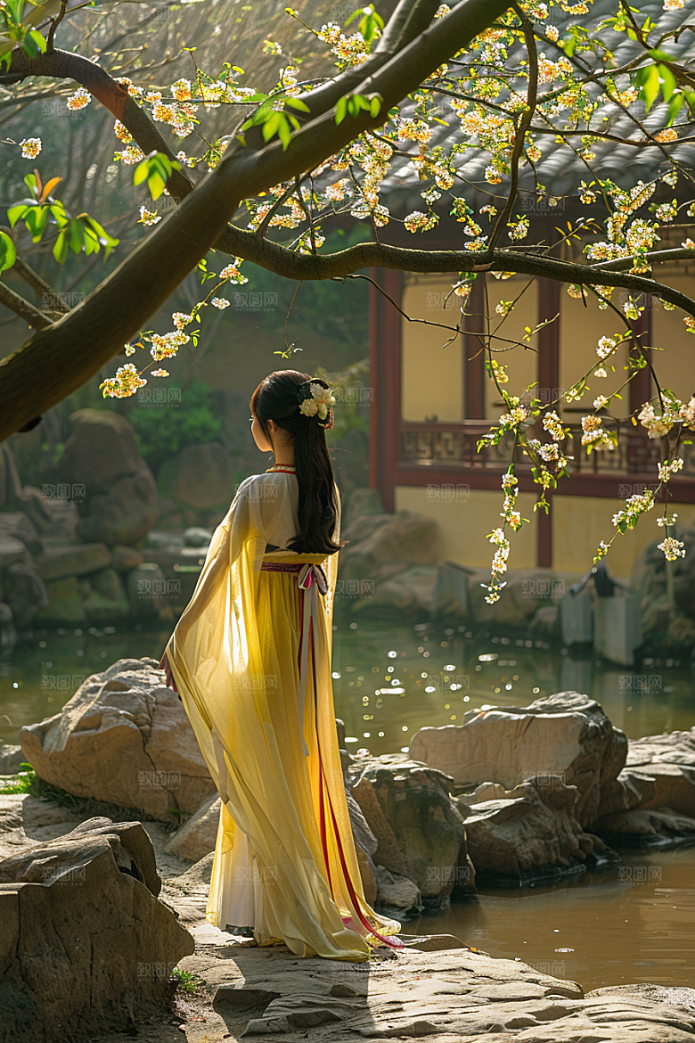花卉汉服人物唯美人像摄影图