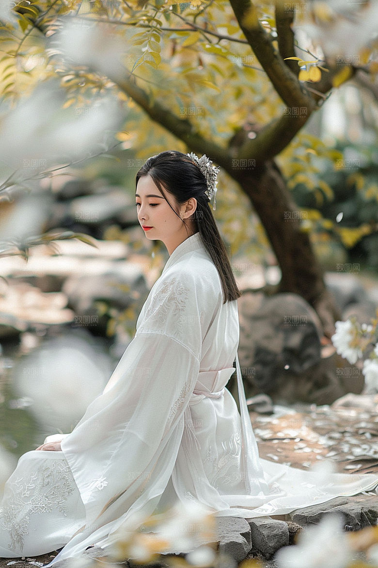 花卉汉服人物浪漫中国风摄影图