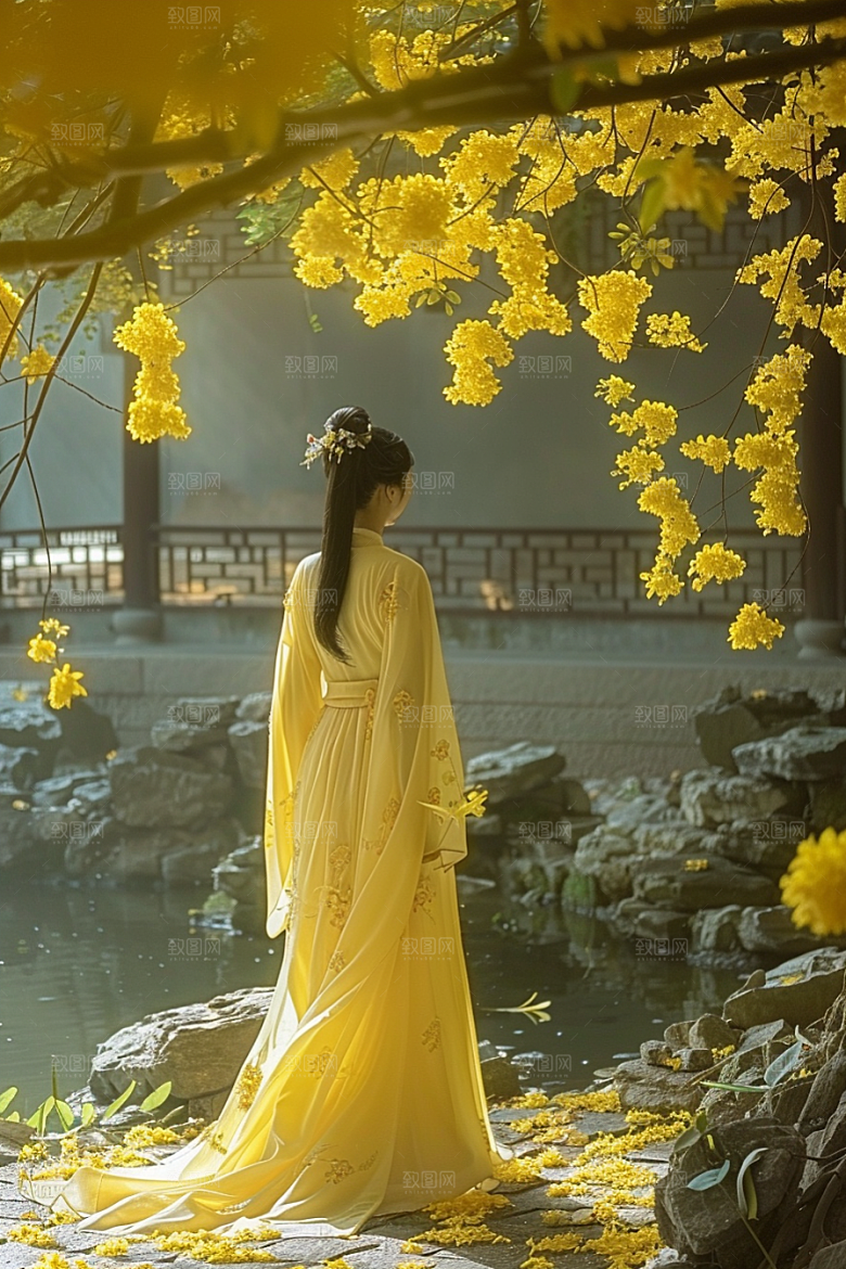 花卉汉服人物浪漫美景摄影图