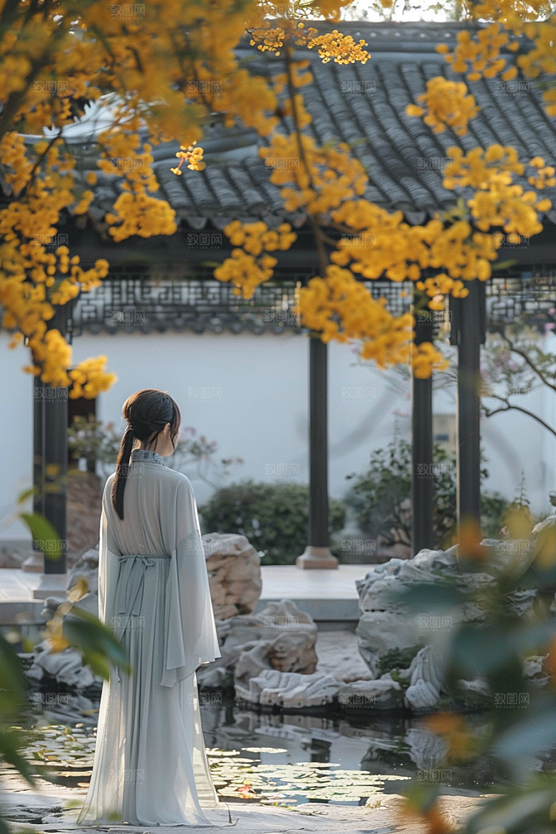 花卉汉服人物唯美写真摄影图