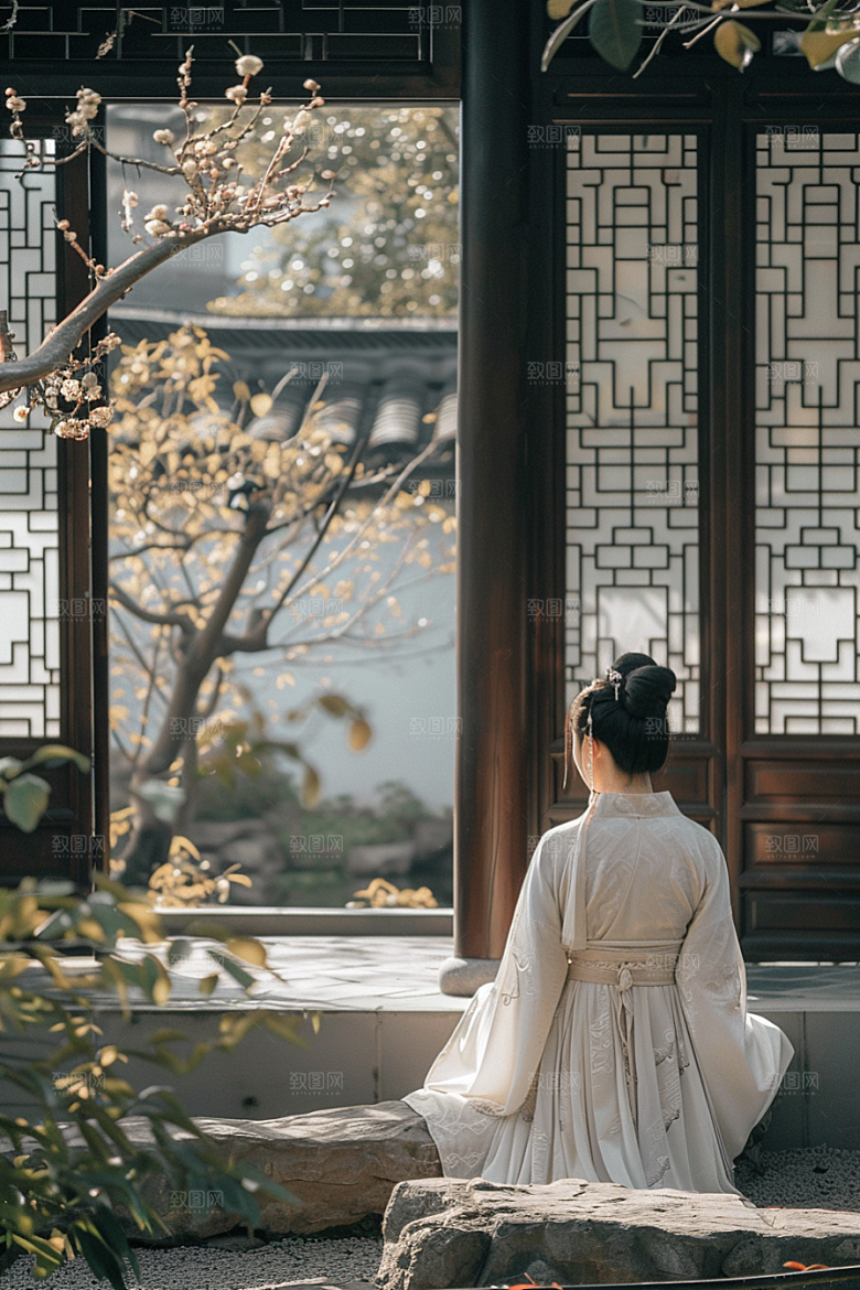 花卉汉服人物美景浪漫摄影图