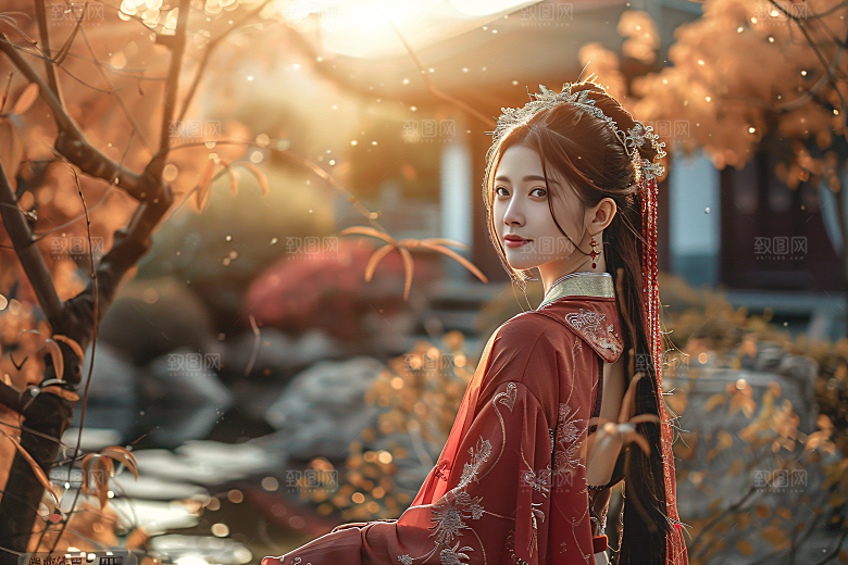 花卉汉服人物美女唯美摄影图