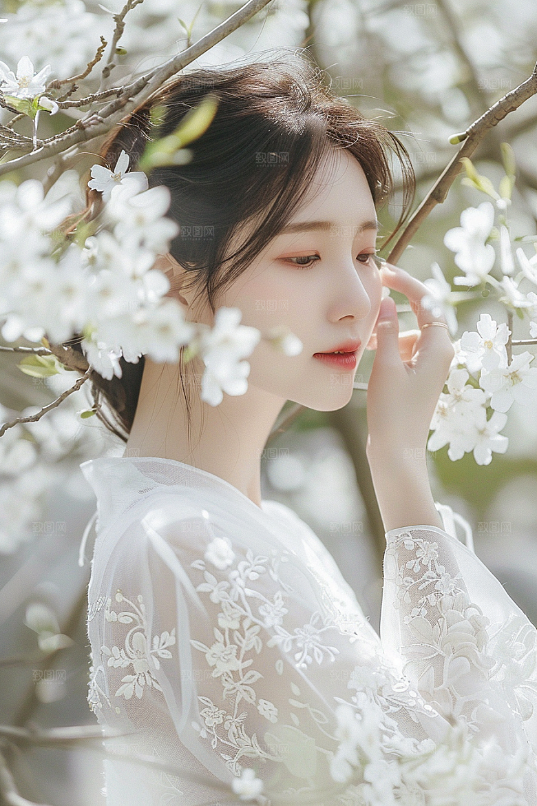 花卉汉服人物写真花丛摄影图