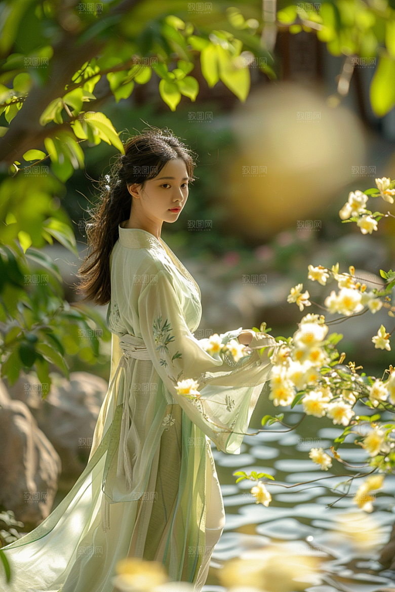 花卉汉服人物人像中式摄影图