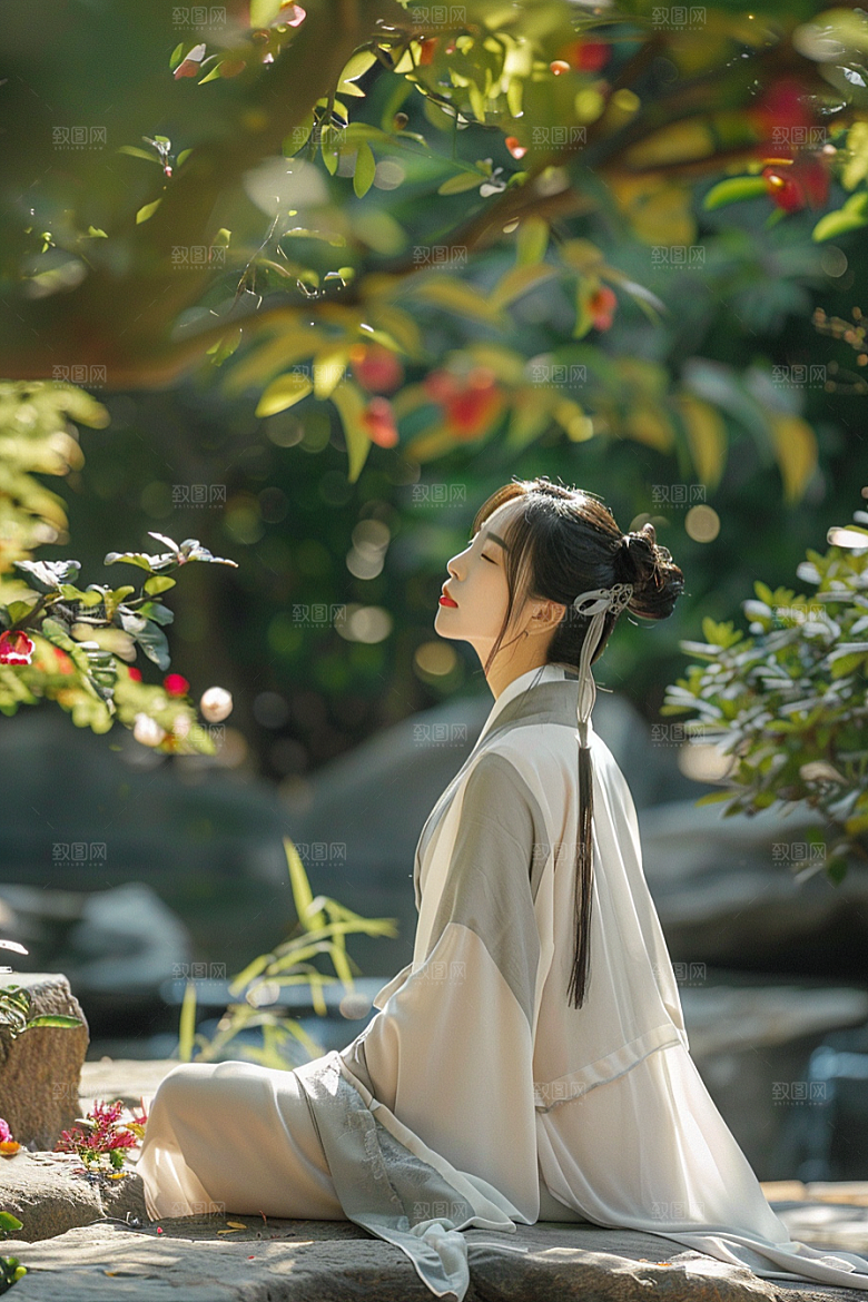 花卉汉服人物唯美中国风摄影图