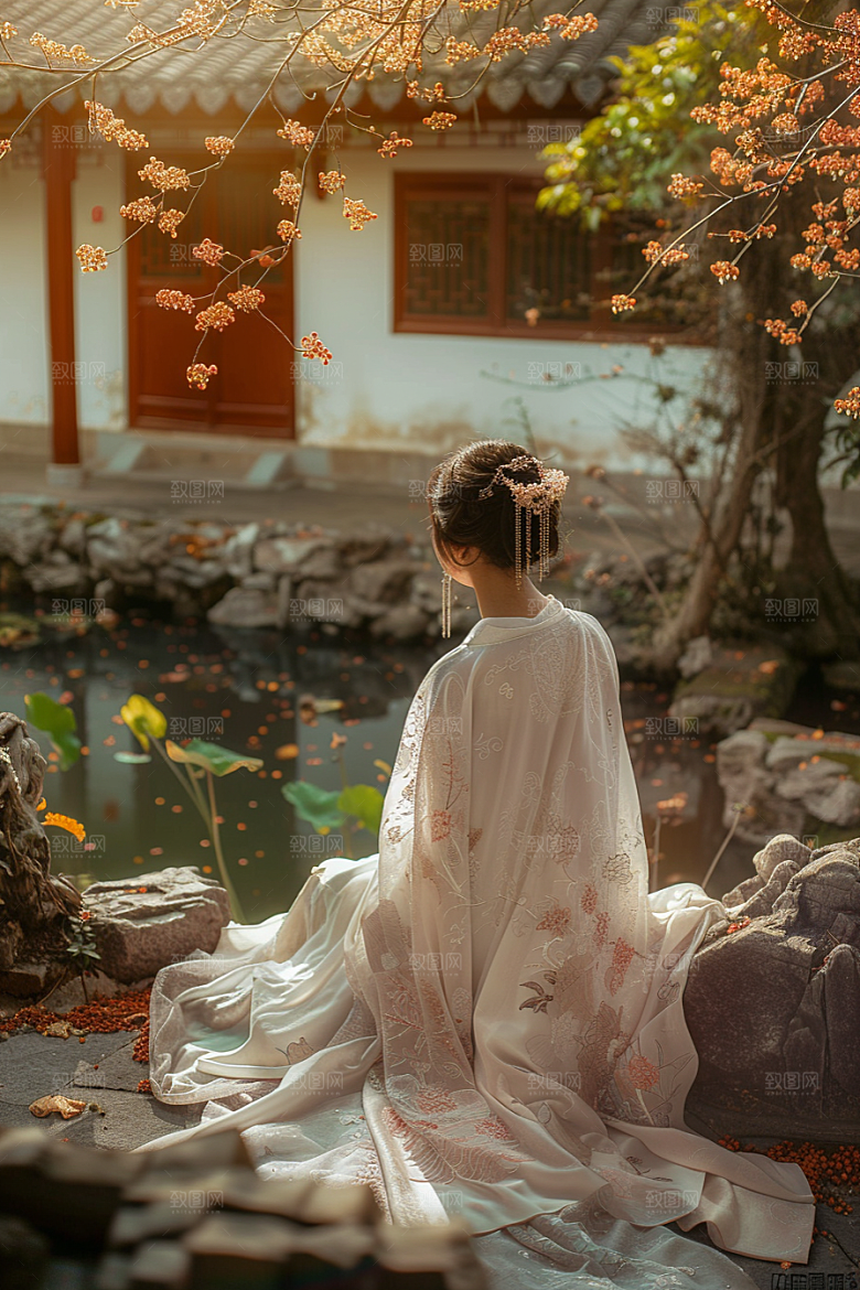 花卉汉服人物写真中国风摄影图