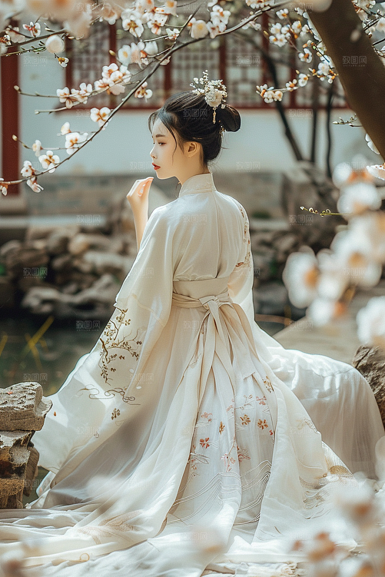 花卉汉服人物中国风写真摄影图