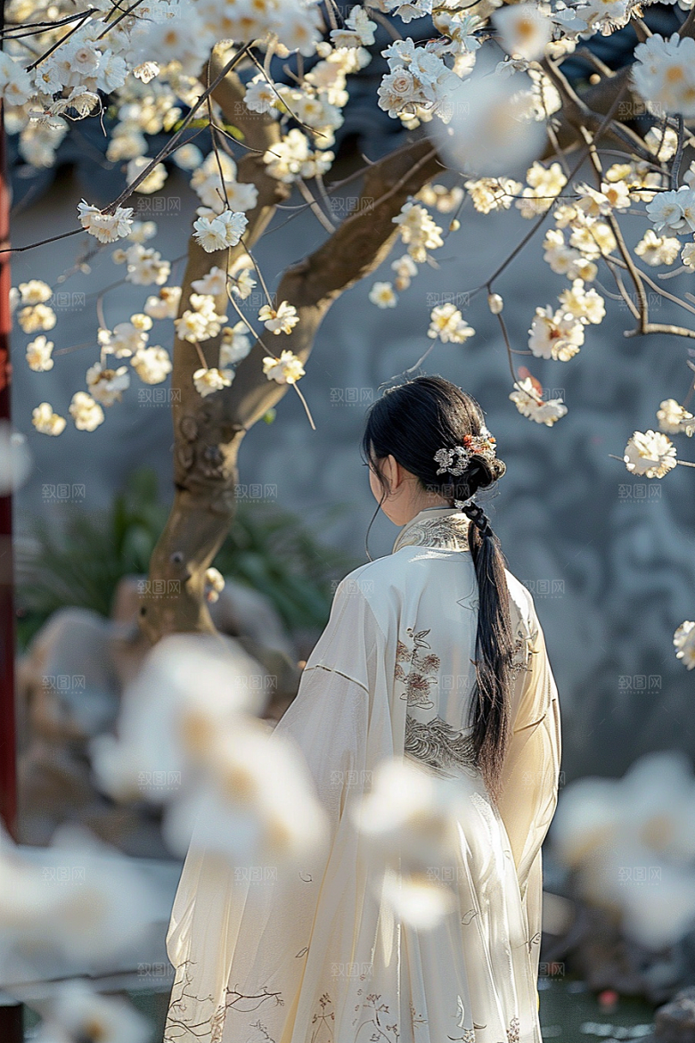 花卉汉服人物写真古风摄影图