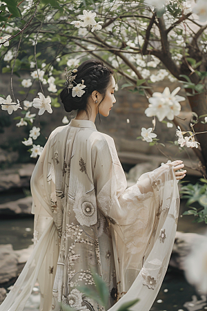 花卉汉服人物中国风美女摄影图