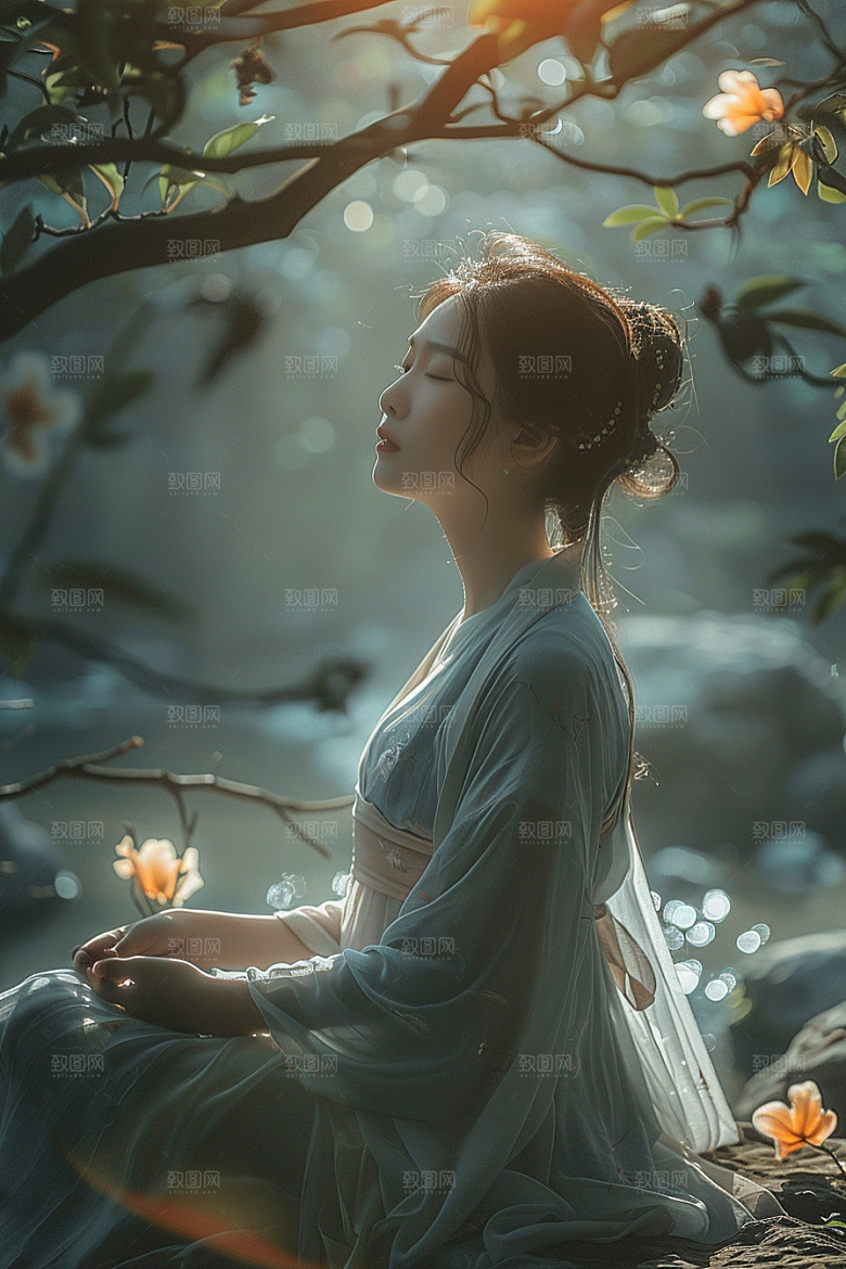 花卉汉服人物人像古风摄影图