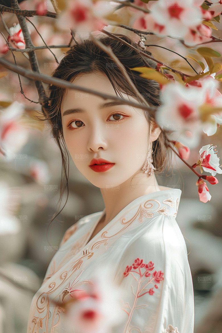花卉汉服人物园林美女摄影图