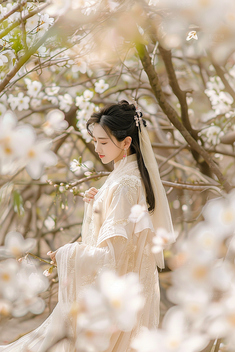 花卉汉服人物浪漫美女摄影图