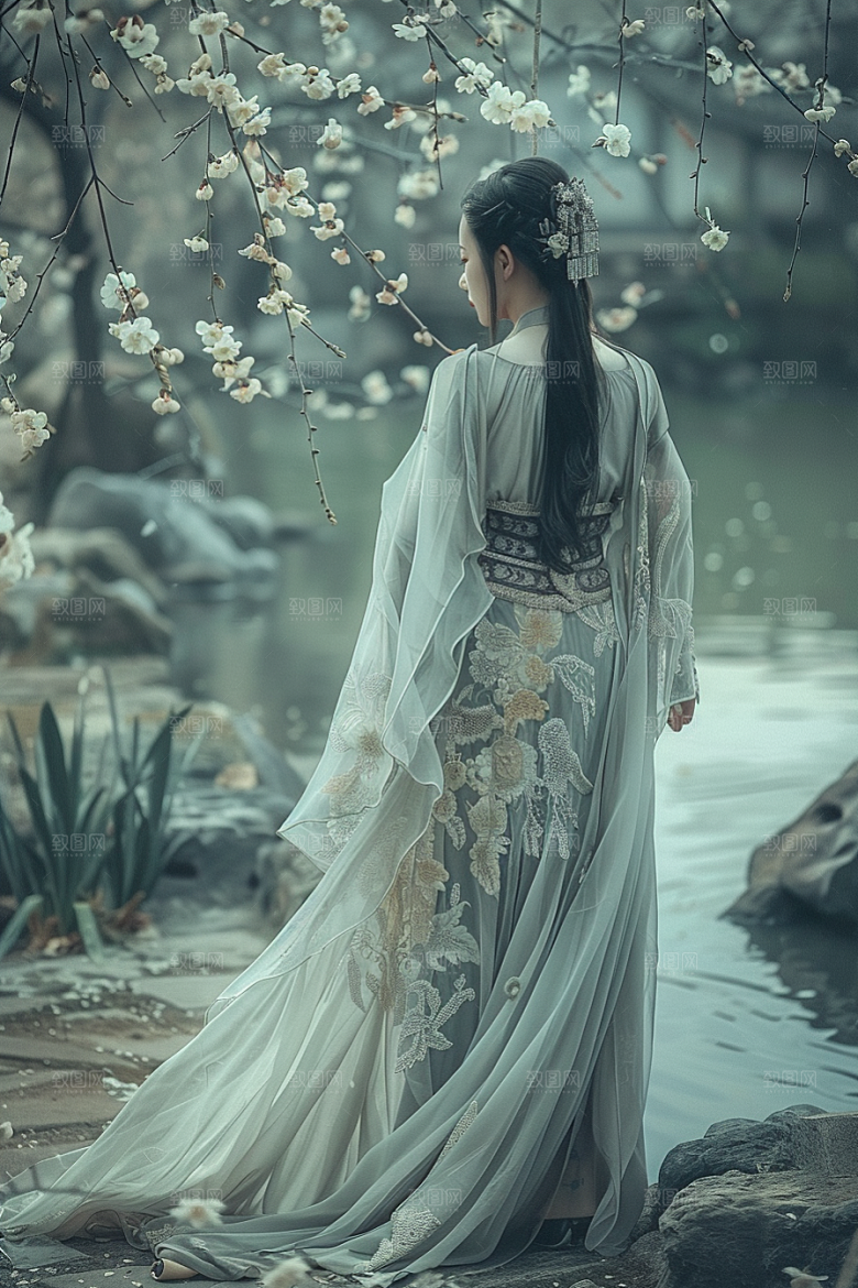 花卉汉服人物唯美古风摄影图