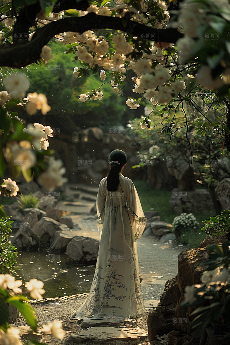 花卉汉服人物浪漫美女摄影图