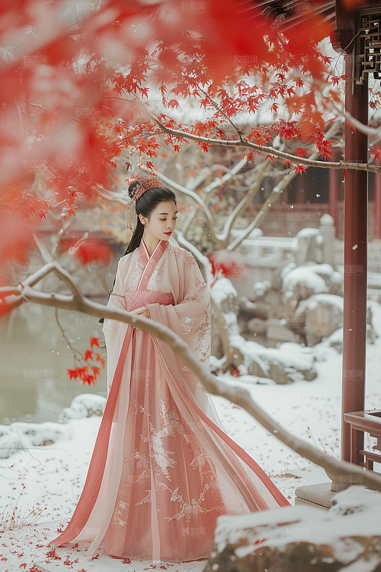 花卉汉服人物花丛美女摄影图