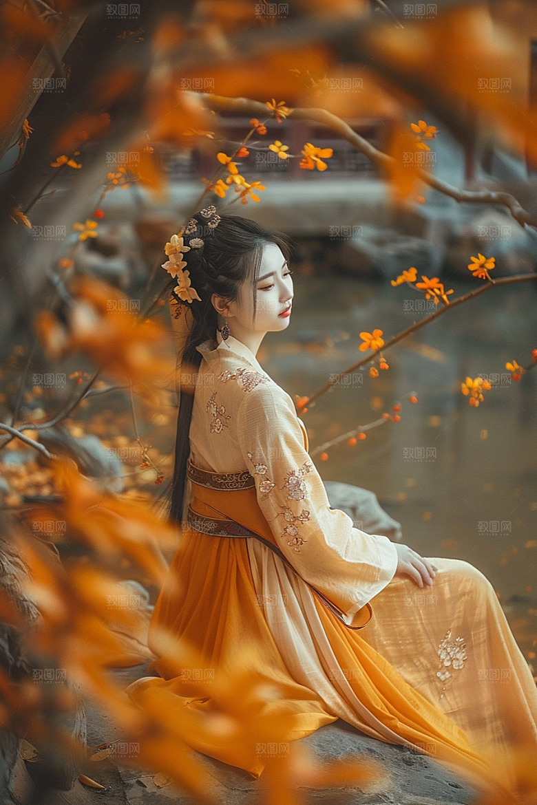 花卉汉服人物唯美古风摄影图