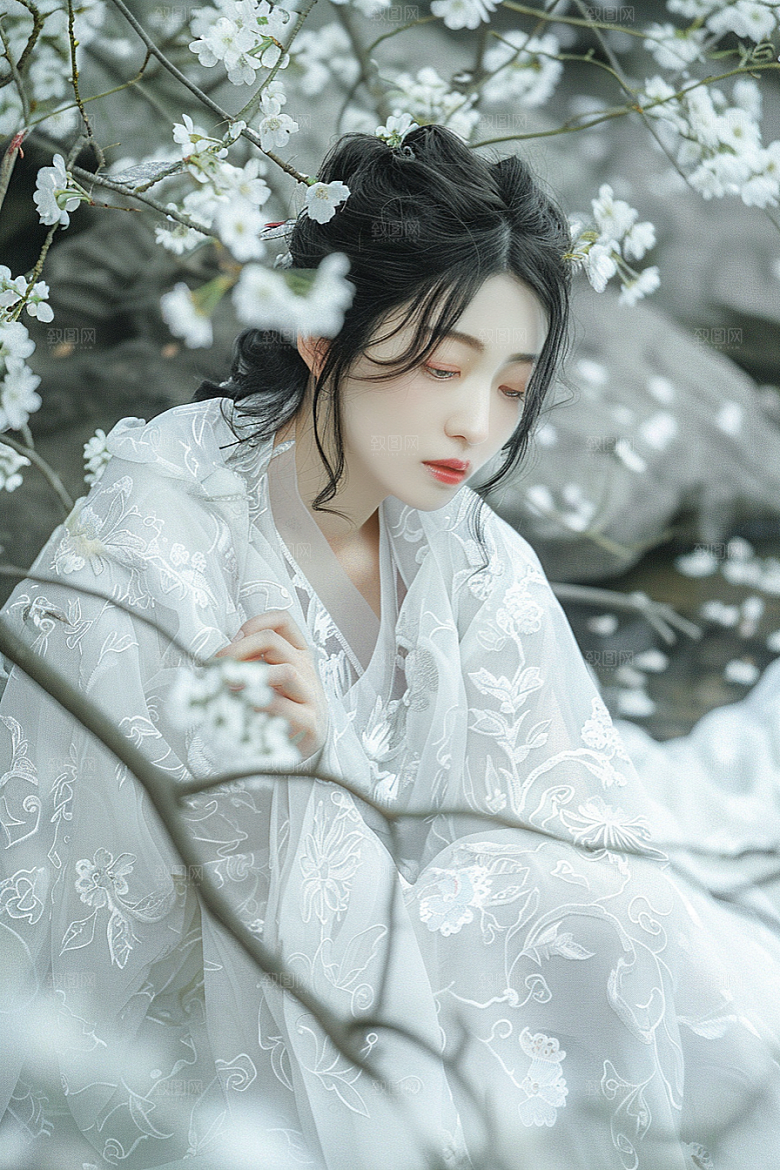 花卉汉服人物美女唯美摄影图