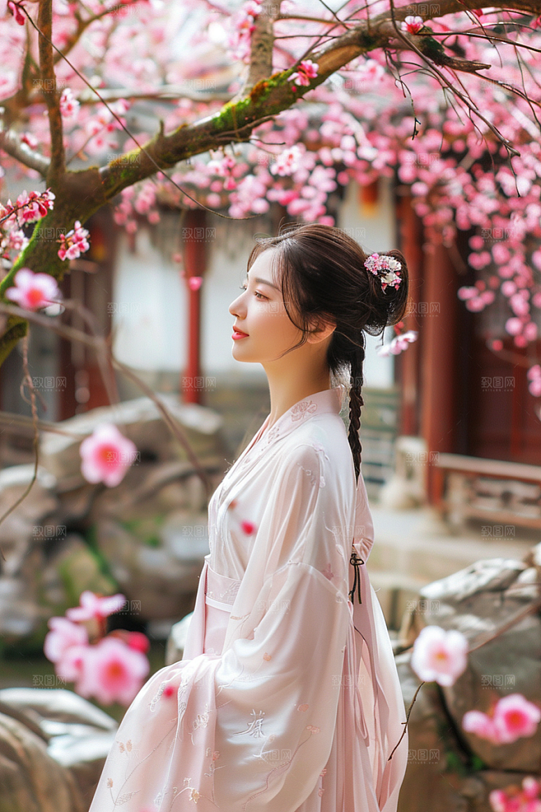 花卉汉服人物中式唯美摄影图