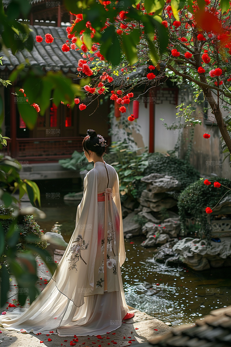 花卉汉服人物唯美古风摄影图