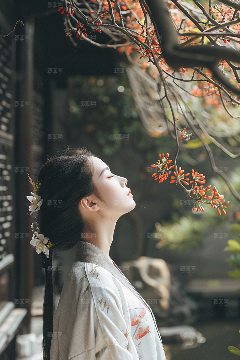 花卉汉服人物唯美高清摄影图