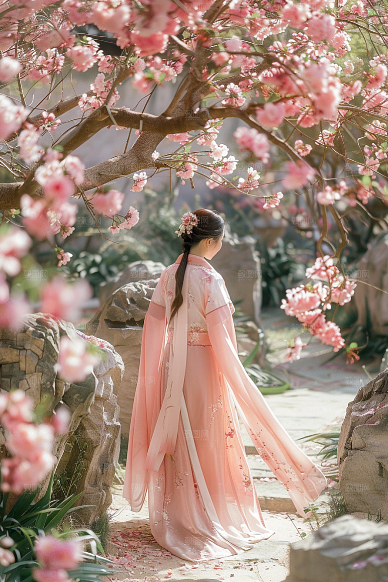 花卉汉服人物中国风美女摄影图