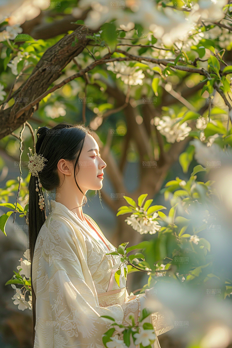花卉汉服人物写真花丛摄影图